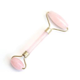 Artes y manualidades Chakra natural Cuarzo rosa Tallado Reiki Cristal curativo Gua Sha Rodillo de belleza Masajeador facial Stick con aleación Gold-Plat Otoc4