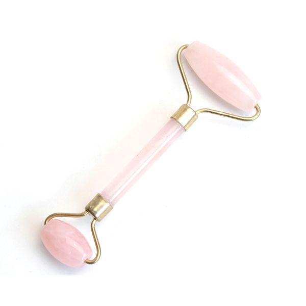 Artes y artesanías Chakra natural Cuarzo rosa Tallado Reiki Cristal Curación Gua Sha Belleza Rodillo Masajeador facial Stick con aleación Gold-Plat Dhm9E