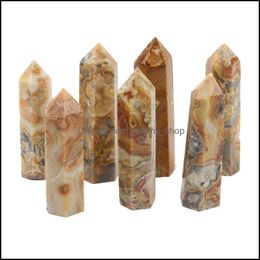 Arts et artisanat Cristal naturel Point Baguette Fou Agate Onyx Energy Tower Ornement Minéral Guérison Quartz Pilier Drop Delivery Home Ga Otv0Y