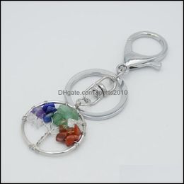 Arts and Crafts Natural Crystal Stone Key Ring Tree of Life Hanger Handmade Keychains Holder For Women Girl Car Bags A Sports2010 DHCT9