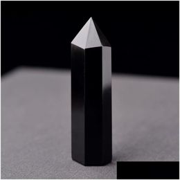 Arts et artisanat Tour de cristal naturel Arts Baguettes de guérison des chakras minéraux Point d'obsidienne Reiki Pierre d'énergie Quartz noir à six faces Magie Dhyxb