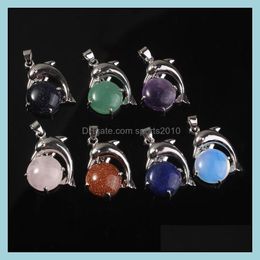 Arts et artisanat Natural Gem Stone Charms Dolphin Shape Pendentids Opal Crystal Rose Quartz Colliers DIY BIJOURS MAISONS SPORTS ENTIEL2010 DHSW7