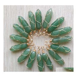 Kunst en ambachten natuurlijke groene aventurine stenen hexagon charmes handgemaakte gouden ijzeren draad pilaar vorm hangers voor sieraden maken spo dha5j