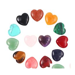 Artes y manualidades Corazón natural no poroso 20Mm Turquesa Cuarzo rosa Adornos de piedra Mango de mano Piezas Diy Collar Accesorios Drop Dhupd