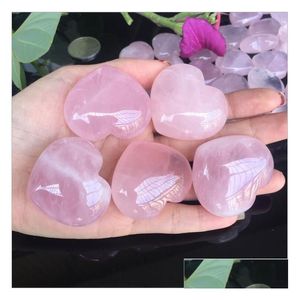 Artes y artesanías Cuarzo rosa natural En forma de corazón Cristal rosa Tallado Palma Amor Curación Piedra preciosa Amante Gife Piedra Corazones Gemas Gota de Dhqrh