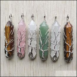 Kunst en ambachten natuurlijke semi-lege stenen charmes boom van leven kristal pilaar pendum hangers voor sieraden maken gholesa sport2010 dhh
