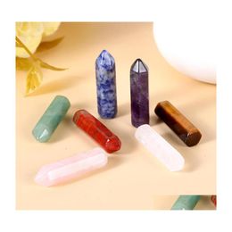 Arts et artisanat Pierre naturelle 32 mm Prisme hexagonal Ornements Reiki Guérison Chakra Quartz Cristal minéral Pierre précieuse polie Pièce à main Dhzou