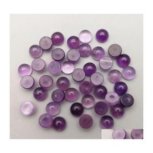 Artes y artesanías Piedra natural 6 mm 8 mm 10 mm 12 mm Amatista redonda Perlas sueltas Cabujones Parte posterior plana para collar Anillo Pendientes Joyería A Dhtqm