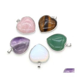 Arts et artisanat Pierre naturelle Chakela Coeur Charmes Sept Chakras Reiki Guérison Chakra Rose Quartz Cristal Pendentif 32X35Mm Sports2010 Dhfco