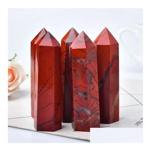 Arts et artisanat Pierre naturelle Point de cristal Jaspe rouge Guérison Obélisque Quartz Baguette Tour Ornement pour la décoration intérieure Pyramide d'énergie Goutte D Otmhe