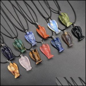 Kunst en ambachten natuursteen edelstenen gesneden engel hanger rozenkwarts kristal jade onyx kralen ketting genezende voogd sieraden sport2010 dh3ol