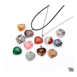 Arts And Crafts Pierre Naturelle Coeur Amour Pendentif Collier Opale Oeil De Tigre Rose Cristal De Quartz Chakra Reiki Guérison Pendum Colliers Dh5Rh