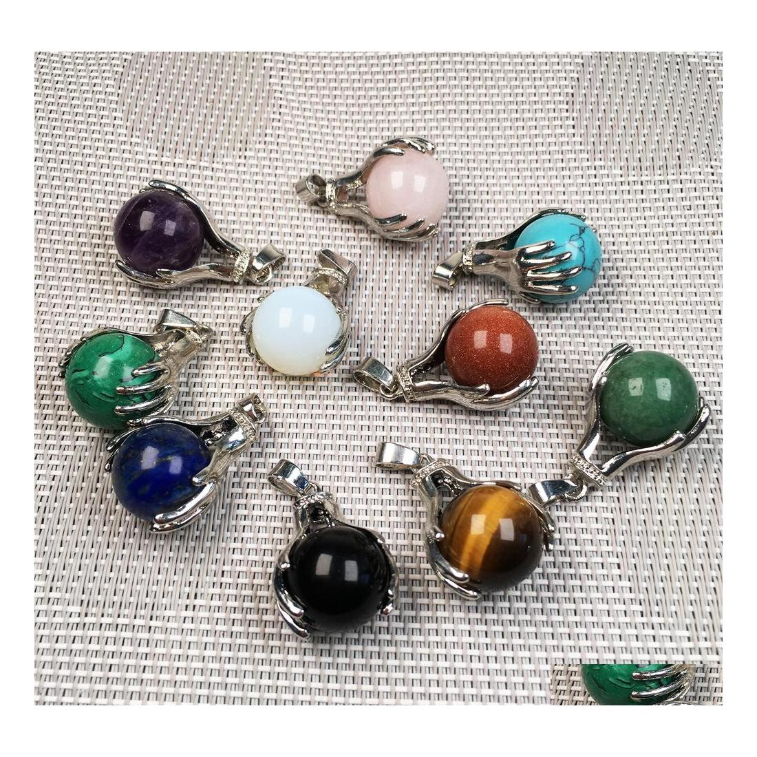 예술과 공예 자연 석재 호랑이 눈 Rose Quartz Opal Ball Palm Charms Pendants Diy Necklace Jewelry Making Drop Delivery Home GA DHCPO
