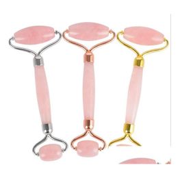 Arts et artisanat Chakra naturel culbuté Quartz rose sculpté Reiki cristal guérison Gua Sha beauté rouleau masseur du visage bâton avec alliage G Dhub4