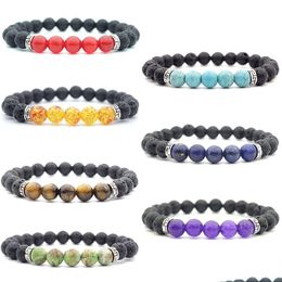 Arts And Crafts New 7 Chakra Stone Beads Bangle Women 8Mm Natural Lava Rock Charm Energy Wire Armbanden Voor Mannen S Mode-sieraden Cadeau Dhftj