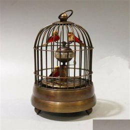 Arts and Crafts Nouveaux collectionnes décorer Oldwork Copper Two Bird in Cage Mécanical Table Clock252f Drop Livrot Home Garden Art Dhcuz