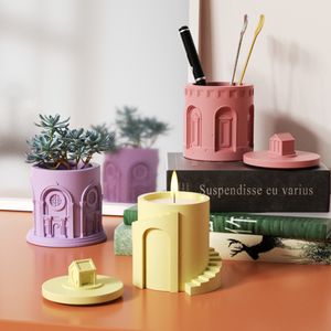 Arts and Crafts Nicole Architectural Candle Jar Moule en silicone avec couvercles Béton Panthéon Container Making Mold DIY Storage Box Home Dec 230625