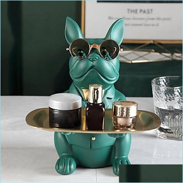 Arts Et Artisanat Nordique Français Bldog Scpture Chien Statue Bijoux De Stockage Table Décoration Cadeau Ceinture Plaque Verres Plateau Home Art 210727 Dhrx2