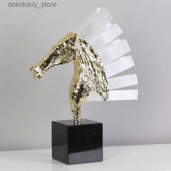 Arts et artisanat Nordic Resin Old Horse Head Sculpture Animal Crystal Ornement Livin Room Porche Décoration Art Statue Home Decor Accessoriesl2447