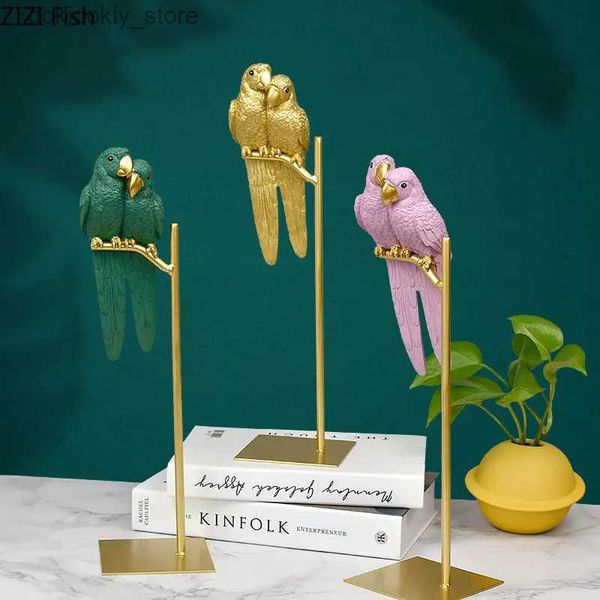 Arts et artisanat Parrot Resin Ornements Copper Base Table Top Decoration Crafts Sculptures Animal Statue Accessoires Home Fiurines Miniaturesl2447