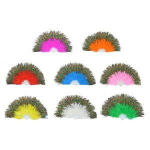 Kunst- en ambachten Peacock Feather Hand Fan Elegante opvouwbare fans Halloween Party Gifts Stage -uitvoeringen Craft Decoratie Creativiteit B DH9ZI