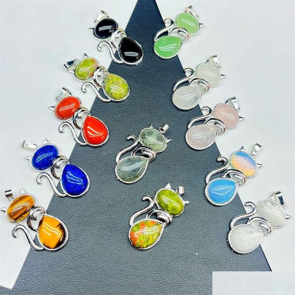 Arts et artisanat pendentif colliers collier de chat bijoux d'animaux naturels pour les femmes cadeau de Saint Valentin mode cristaux d'amour goutte livraison Dh8Kr