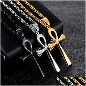 Arts Et Artisanat Pendentif Colliers De Mode Premium Style Punk Or Noir Égyptien Ankh Vie Croix Collier Pour Hommes Jewelrypendent Drop Dhac8