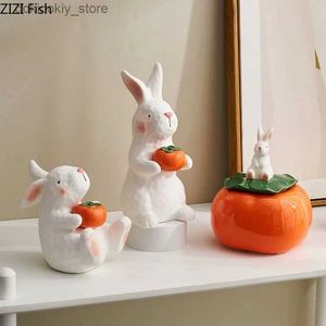 Arts et artisanat Persimmon Storae Jar Céramique Rabbit Ornements Caddy Sceau Jar Animaux Statues Accessoires Access