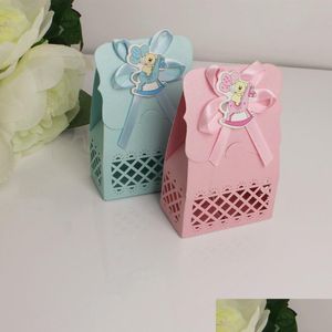 Artes y manualidades Caja de dulces para bodas infantiles rosa y azul Artes y manualidades Ahuecando Tallado Láser Baby Shower Favores Fiesta de cumpleaños Cho Dh2P6