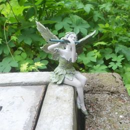 Artes y manualidades tocando la flauta estatua de hada ángel jardín escultura decoración jardín al aire libre césped patio artesanía de resina 231017
