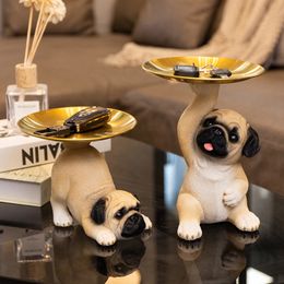 Arts and Crafts Pug Bandeja decorativa de almacenamiento para perros Decoración de mesa para el hogar Figura de perro Adornos de gabinete de entrada Sala de estar Decoración de estatua de animal 231017