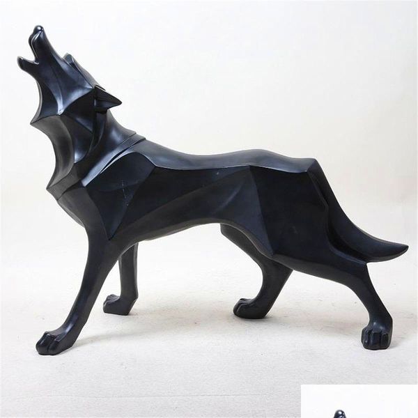 Artes y artesanías Resina Tótem abstracto Lobo Perro Scpture Estatuilla Artesanía Decoración de la mesa del hogar Geometría Vida silvestre Entrega de la gota Jardín Dh28Z