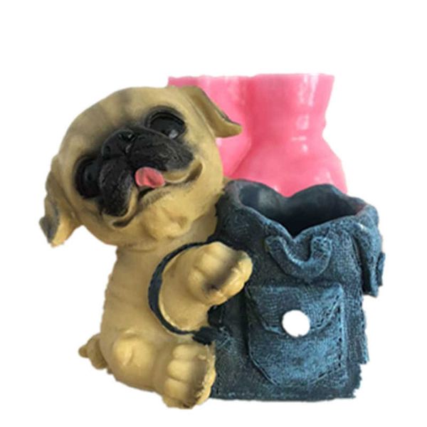 Arts et artisanat résine artisanat chien sac porte-stylo moules en Silicone bricolage 3D béton fleur ciment planteur moule décoration de la maison outils Y23