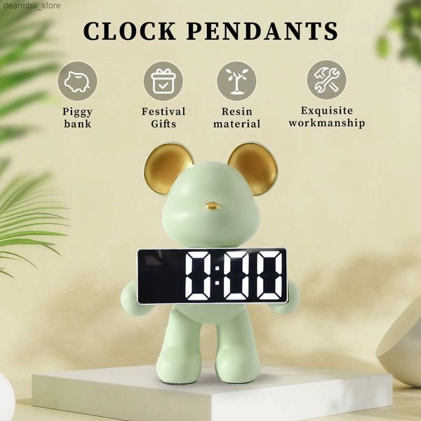 Artes y manualidades Resina Nordic Bear Ornament Oso decorativo Reloj de alarma LED