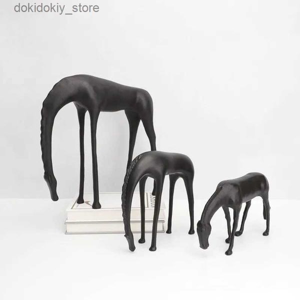 Arts et artisanat rétro fonte noire Résumé Résumé Horse de chevaux Simulation Animal Sculpture Bureau Ornement Livin Room Decoration Home Decoration Iftl2447