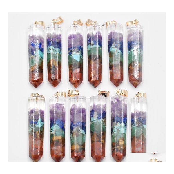 Arts et artisanat rétro Colorf améthystes naturelles Lapis Lazi 7 couleurs pierre pilier charmes pendentifs pour collier bijoux trouver goutte de Dhjyr