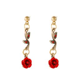 Arts And Crafts Rétro Français Rouge Rose Fleur Bracelet Boucles D'oreilles Pendentif Collier Ensemble Pour Femme Femmes Dames Filles Personnalité Earrin Otps2