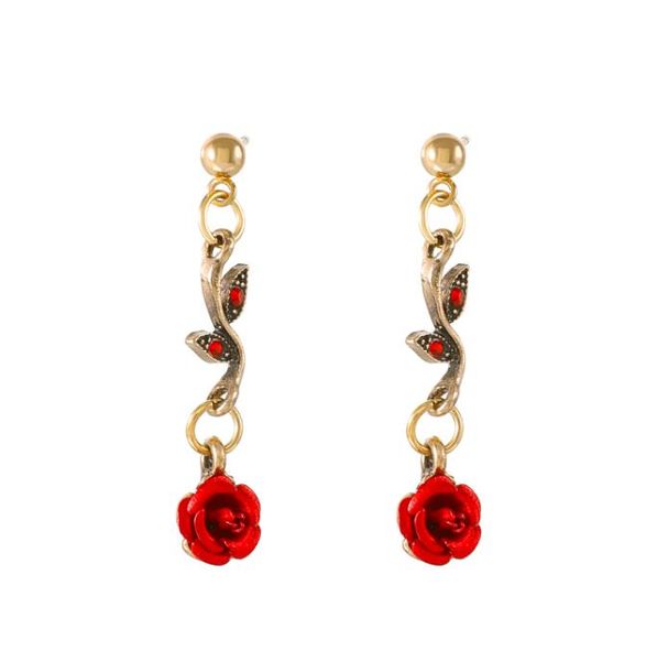 Artes y manualidades Retro francés rojo rosa flor pulsera pendientes colgante collar conjunto para mujeres mujeres señoras niñas personalidad Earrin Otco2