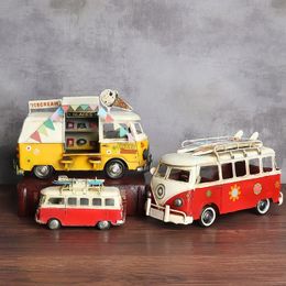Arts et artisanat rétro en métal nostalgique RV camping-car modèle de voiture de Bus créatif décoration chambre d'enfant café affichage Figurines Artware 231017