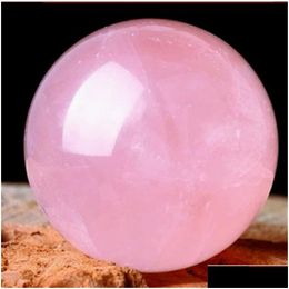 Arts et artisanat rockcloud guérison cristal naturel rose rose rose quartz sphère de pierre de pierre de pierre de pierre sphère décorative avec un support en bois artisanat84 dhgl6