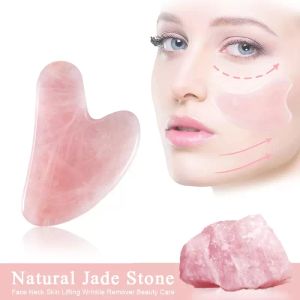 Arts et artisanat Rose Quartz Gua sha outil de levage mince Jade visage cou Anti-rides pierre naturelle Relaxation peau Massage beauté