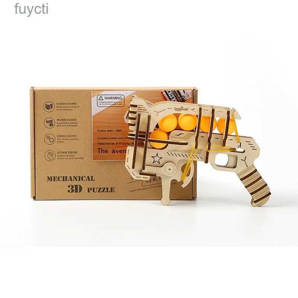 Arts and Crafts SIMKOOII Puzzle pistolet jouet en bois 3D – Avenger R1 Design Ping Pong Ball Shooter Bande de caoutchouc alimenté jouet de bricolage sûr et innovant YQ240119