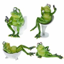 Kunst en ambachten Tingke Creative Funny Toilet Sitting Bathtub Selfie Frog Resin Sculpture Decoratie Nordic Garden Home Decoration Festival Gift J230216