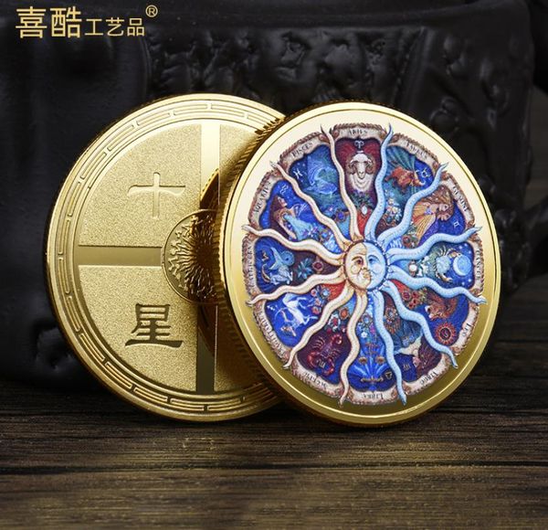 Médaille commémorative des douze Constellations d'art et d'artisanat, pièce de monnaie Feng Shui porte-bonheur