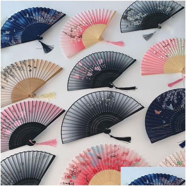 Arts et artisanat Style vintage soie pliant ventilateur chinois japonais motif Art artisanat cadeau décoration de la maison ornements danse main ventilateurs 580 Dhirq