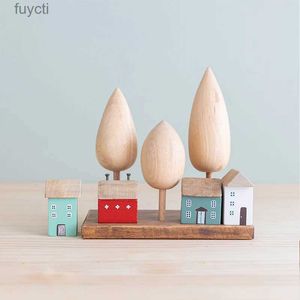 Kunst en Ambacht Vintage Houten Huis Ornamenten Tafeldecoratie Hout Bos Architectuur Bureau Miniatuur Ambachtelijk Werk Thuis Kinderkamer Kinderkamer Decor YQ240119