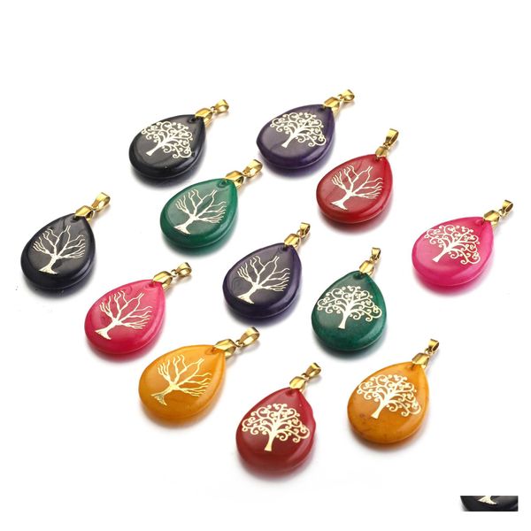 Artes y manualidades Waterdrop Stone Charms Reiki Healing Tree of Life Symbol Stones de cuarzo Costilizaci￳n para joyas que hacen collar Sports201 DHQ6R