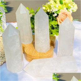 Kunst en ambachten Witte Kristallen Toren Ornament Minerale Healing Wands Reiki Natuurlijke Zeszijdige Energiesteen Vermogen Kwarts Pijlers Drop Dhqxu