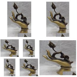 Kunst en ambacht Hele 8Quot China Puur Brons Boeddhisme Scpture Tibetaanse Lotus Boeddha Handstatu 9478654 Drop Delivery Home Garden Dh98K