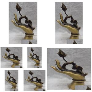 Arts et artisanat entier 8quot Chine Bouddhisme en bronze pur Scpture Tibétain Lotus Bouddha Main Statu 9478654 Drop Delivery Home Garden Dh98K